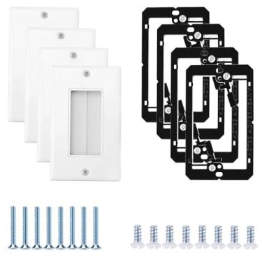 Imagem de Gosknor Pacote com 4 placas de parede de escova com suporte de montagem de baixa tensão, capa decoradora de passagem, kit de gerenciamento de cabos de grupo único para sistemas de home theater HDTV