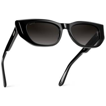 Imagem de WearMe Pro - Óculos de sol femininos polarizados, armação de acetato olho de gato, lentes retangulares, dobradiças duráveis de 5 barris, polidas à mão, Lente gradiente preto/marrom carvalho