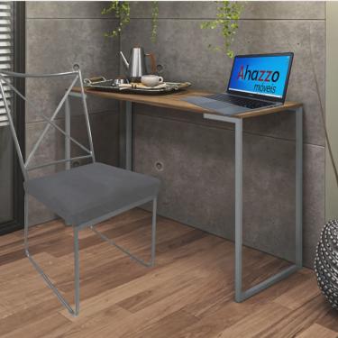 Imagem de Kit Escritório Clark Cadeira e Mesa Industrial Ferro Cinza Tampo mdf Rústico Corino Cinza - Ahz Móveis