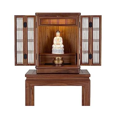 Imagem de Mesa de meditação Altar Preto Nogueira Montado na Parede Nicho Budista Armário Pendurado, Deus da Riqueza Guanyin Mesa Santuário Plataforma de Suprimento Altar de Oração para Casa