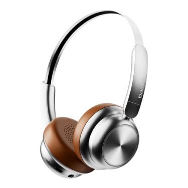 Imagem de Basike Fone de Ouvido Sem Fio Bluetooth 2025 - Headphones com Microfone, Físico Cancelamento de Ruído, Bateria de 50h, Design Retrô Estiloso - Compatível com iPhone/Android (Marrom)