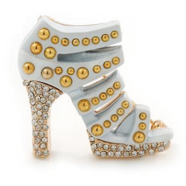 Imagem de Esmalte branco, broche de sapato de salto alto de cristal em tom dourado - 35 mm C, One Size, Sem tipo de metal, diamante