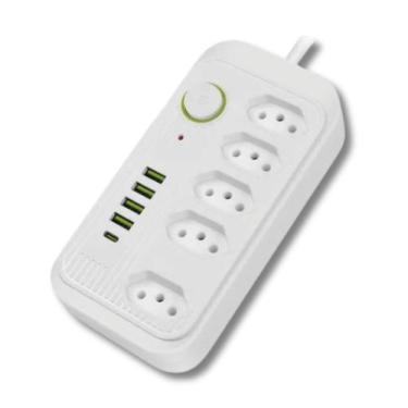Imagem de Filtro de Linha Extensão 5 Tomadas 4 USB 1 Tipo-C Bivolt Interruptor C