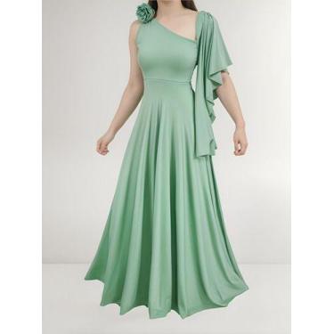 Imagem de Vestido Manga Longo Para Madrinha Casamento Festa Godê Flor - Casual D