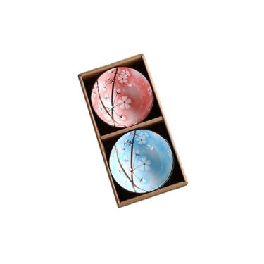 Imagem de Utensílios de mesa de cerâmica minimalistas japoneses, tigela de arroz resistente a altas temperaturas criativa doméstica - 2 tigelas, mistura de flor de cerejeira
