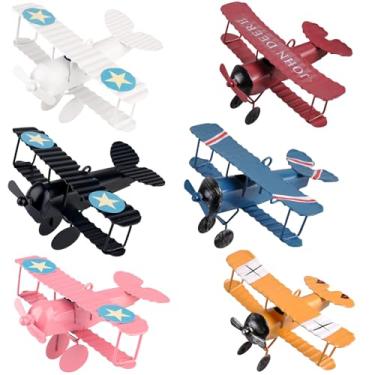 Imagem de Berry President Mini artesanato decorativo de metal vintage retrô clássico biplano ferro avião modelo estátua escultura decoração lembrança árvore de Natal (branco-preto-rosa-vermelho-azul-amarelo)