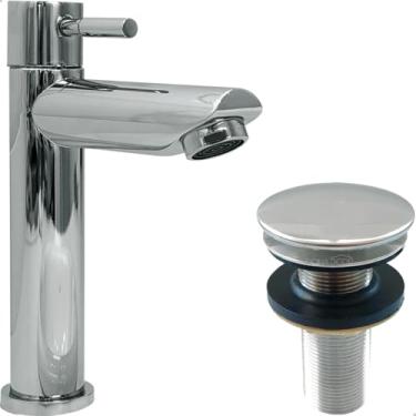 Imagem de Dona D Cor, Kit Torneira Bica Baixa Inox 304 Cromado e Válvula Click 7/8 Ralo Pia Banheiro Torneira Fria Simples 1/4 De Volta Ralo Escoamento Cuba Lavatorio 3cm