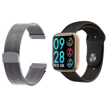 Imagem de Kit 1 Smartwatch P80 Dourado + 1 Pulseira Prata