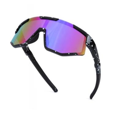 Imagem de Aofalbe Óculos de sol de beisebol infantil, óculos de sol esportivos polarizados juvenis para meninos e meninas, óculos de ciclismo de softball, proteção UV400, Armação preta, lente roxa, M