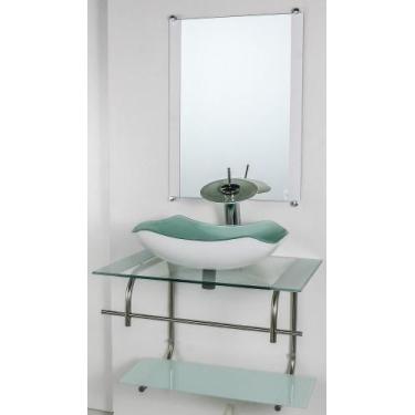 Imagem de Gabinete De Vidro Banheiro Inox 70Cm Cuba Abaulada Branco - Cubas E Ga