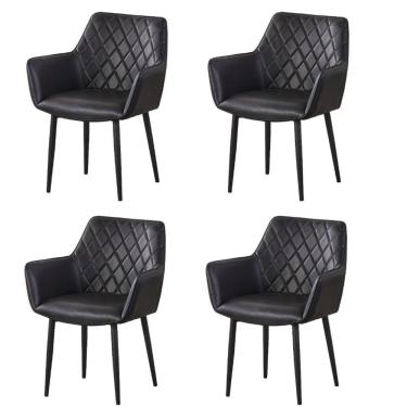 Imagem de Kit 4 Cadeiras Com Braços Marrakesh Fratini Estofado Matelassê Preto Base Aço Carbono Preto