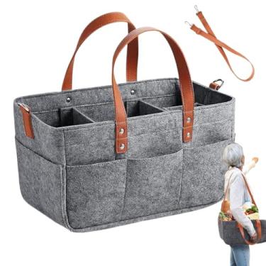 Imagem de Cesta de feltro – Cesta de compras grande portátil com alças | Material de armazenamento de escritório para cadeira de rodas forrageamento ao ar livre, supermercado, jardinagem, amigos