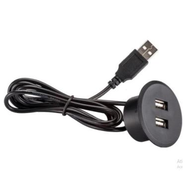 Imagem de Tomada C/ 2 Usb Renna Embutir Mesa/sofá Pop Preta Red. 2,1 A