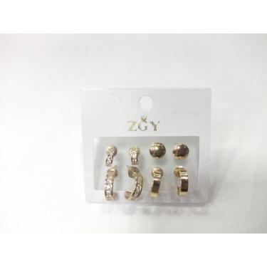 Imagem de Kit 4 pequenos Brincos femininos folheados de zircão Brincos Argola - 