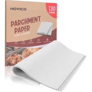 Imagem de Hovico 130 folhas de papel manteiga, 30 x 30 cm, papel pergaminho antiaderente pré-cortado para forros de panelas, biscoitos, pão, carne, pizza, torradeira