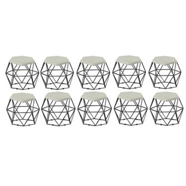 Imagem de Kit 10 Puff Banqueta Aramado Mila Base Preta Hexágono material sintéti