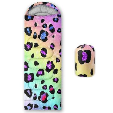 Imagem de Smell Sunshine Saco de dormir infantil para meninos e meninas, estampa de manchas de arco-íris, leve, quente, portátil, ao ar livre, interior, impermeável, resistente ao clima frio, saco de dormir