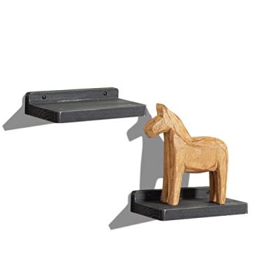 Imagem de Freezing point Pequena prateleira flutuante para parede conjunto de 2 mini prateleiras de parede de madeira natural de 20 cm decoração de plantas colecionáveis montadas na cozinha, banheiro, quarto, canto decorativo, suporte pequeno preto