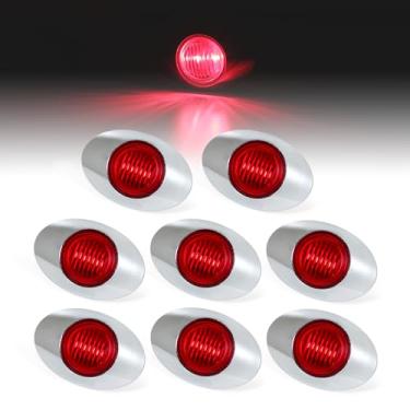 Imagem de Ledvillage [Pacote com 8] Luz de LED vermelha de 7,6 cm 12 V CC com montagem embutida oval para trailer, caminhonete, trator de reboque, SMD com moldura cromada Q0