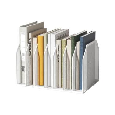 Imagem de FANXIYQ Organizador vertical de arquivos para mesa – Suporte de arquivo de malha de metal com 6 compartimentos, suporte de pasta de arquivos e suporte de armazenamento de documentos, classificador de