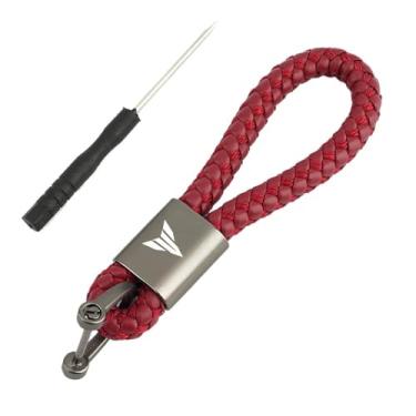 Imagem de jininshengxindianzi Compatible With MT 07 09 10 MT07 MT09 SP MT10 FZ09 FZ07 Accessories Custom Logo Motorcycle Hand Woven Leather Keychain Metal Keyring(Deep Red)
