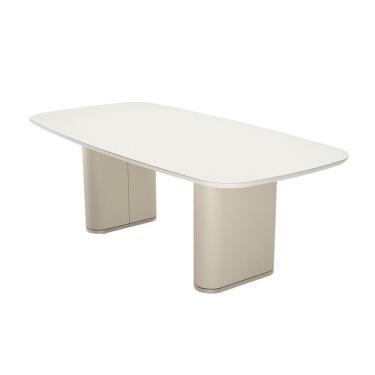 Imagem de Mesa de Jantar Retangular com Tampo de Vidro Off White Lintz Bege e Champanhe 219 cm