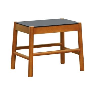 Imagem de Puff Baixo Amber Madeira Maciça - Amêndoa - Assento MDF BP na cor Preta