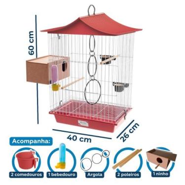 Imagem de Gaiola para Pássaros Calopsita Agapornis Ninho Externo Completa e Espa