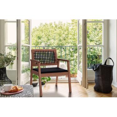 Imagem de Poltrona Decorativa para Jardim Varanda Área Externa Trança Meu Móvel de Madeira - Castanheira e Corda Preta