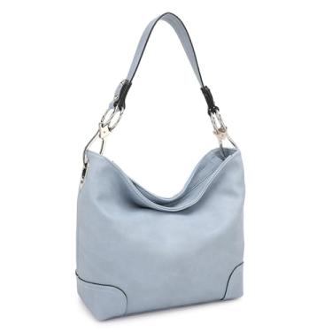 Imagem de MKF Collection Bolsa Hobo para mulheres, bolsa de ombro despojada de couro vegano, bolsa com alça superior da Mia K, Emily azul claro, 14 in L x 10.5 in H x 4 in D