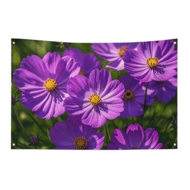 Imagem de Bandeira de flores roxas com quatro furos para decoração de parede bandeira de parede para dormitório bar bandeiras de festa ao ar livre 60 x 90 cm