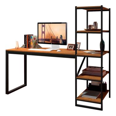 Imagem de Escrivaninha Estudo Home Office Industrial Para Escritório Mesa Trabalho Penteadeira Com Prateleiras