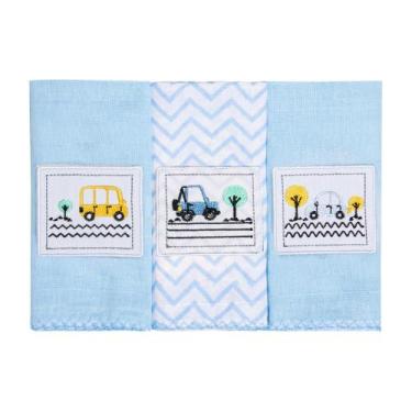 Imagem de Pano De Boca Karinho Bordado C/3 Masculino Azul/Bibi 1223/1775