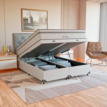 Imagem de Cama Box Baú Queen + Colchão Paris Molas Ensacadas Branco - eShop casa