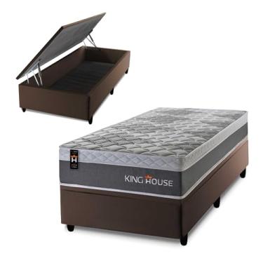 Imagem de Conjunto Box Baú Marrom Sheffield Cinza 96x203x72 c/ Molas Ensacadas