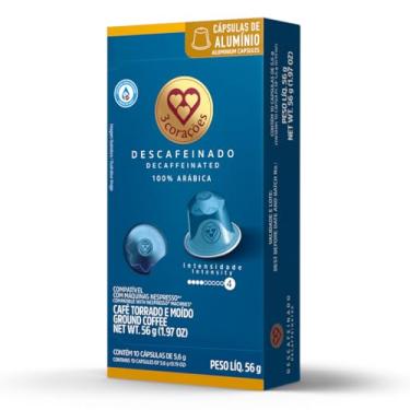 Imagem de 3 Corações Cápsulas de Café Descafeinado, Compatíveis com Nespresso, contém 10 cápsulas
