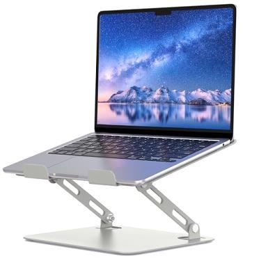 Imagem de SOUNDANCE Suporte ajustável para laptop, suporte de laptop portátil para mesa, suporte de computador de design ergonômico, elevador de metal compatível com PC de 10 a 15,6 polegadas, prata