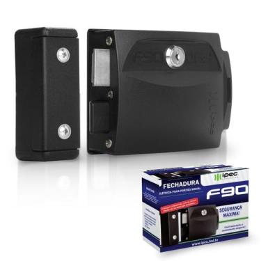 Imagem de Fechadura Elétrica 12v Social Portão Preta F90 Porta Ipec - Ipec