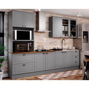 Imagem de Kit Cozinha Modulada 5 Peças Americana (1Aéreo+2Balcões+1Paneleiro+1Complemento) s/Pia CZ128 Cinza - Henn