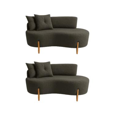 Imagem de Kit 02 Sofá Orgânico 2 Lugares C/2 Almofadas Curvo Sala Recepção Boucle Cinza Escuro - Montanaris Decor