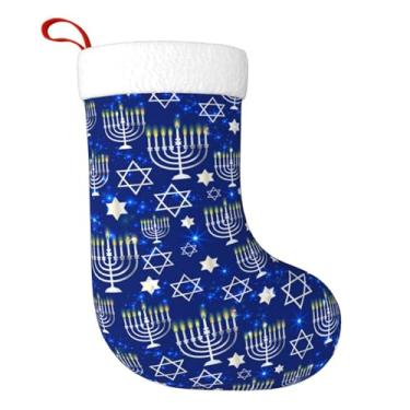 Imagem de MPRUIU Happy Hanukkah Christmas Stocking Shining with Menorah Blue Jewish Chanukah Star of Holiday Socks for Family Friends Xmas Party Decoration Gift 28 cm X 45 cm