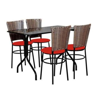 Imagem de Conjunto Mesa Retangular 70x120cm Preta Com 4 Cadeiras Junco Cappuccin