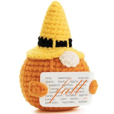 Imagem de Handmade Crochet Pumpkin Gnome Decor, Witch Hat Design, Features Cozy Autumn Elements Like Sweaters & Apple Cider, Perfect for Thanksgiving and Halloween Home/Party Display to Bring Warm Harvest Vibes