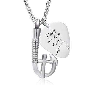 Imagem de Colar memorial com urna de cremação de anzol para cinzas, urna de peixe, colar de cremação, Small, Metal, Sem Pedra Preciosa