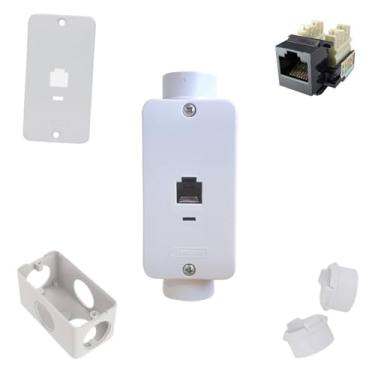 Imagem de KIT Tomada RJ45 Preta 3/4pol + Condulete Sobrepor 4/2pol PVC Antichamas Reforçado (Branco)