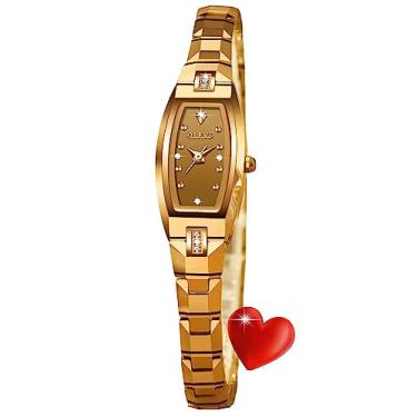 Imagem de OLEVS Relógio de pulso feminino, dourado, luxuoso, elegante, quadrado, quadrado, pequeno, fino, Dourado