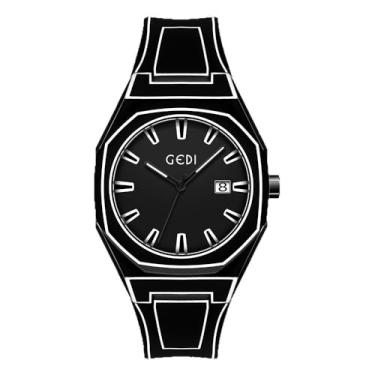 Imagem de Weicam Relógio feminino exclusivo de mangá, mostrador octogonal, pulseira de silicone, luminoso, analógico, quartzo, esboço, relógios de pulso com calendário, Preto