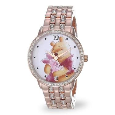 Imagem de Disney Relógio feminino Winnie The Pooh Winnie Piglet de liga de rosa rosa, pulseira de liga rosa, WDS00997, Ouro-rosa, Relógio de quartzo