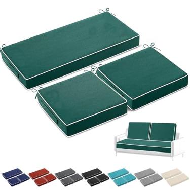 Imagem de Chunful Conjunto de 3 almofadas para cadeira ao ar livre, 111 x 48 cm, à prova d'água, tufado, para móveis de pátio, com laços, almofada de sofá de sofá de vime (verde)