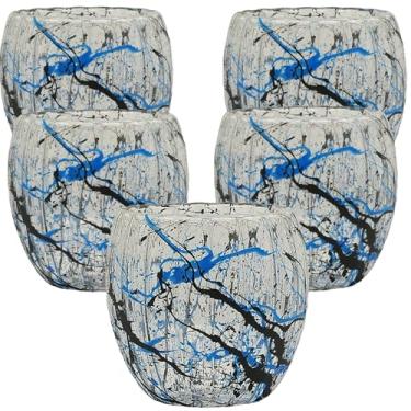 Imagem de Conjunto Com 6 Xícaras Personalizadas - Vidro Grosso 80ml - Decorativas, Eventos, Design Splash, para Café e Chá - Cor Azul Neon - Preto